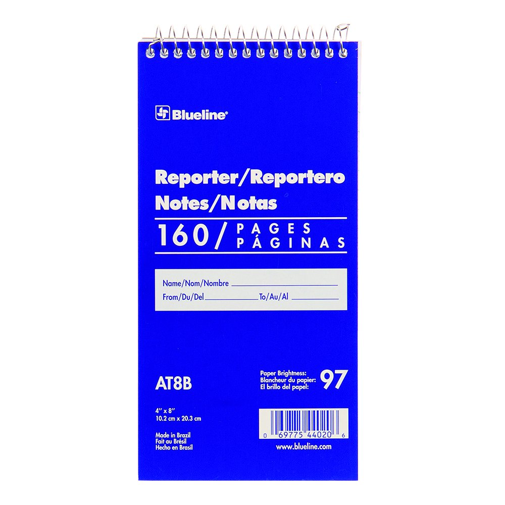 Blueline Reporter Notebook / Note Pad, 4 x 8 inches, 160 Pages / 80 Sheets (AT8B)