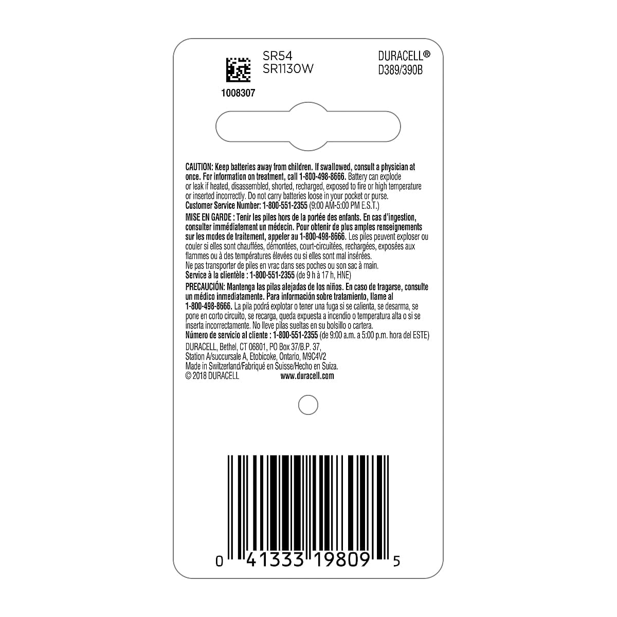 Duracell 389/390 Silver Oxide Button Battery 1-Count (DURMND389BPK)