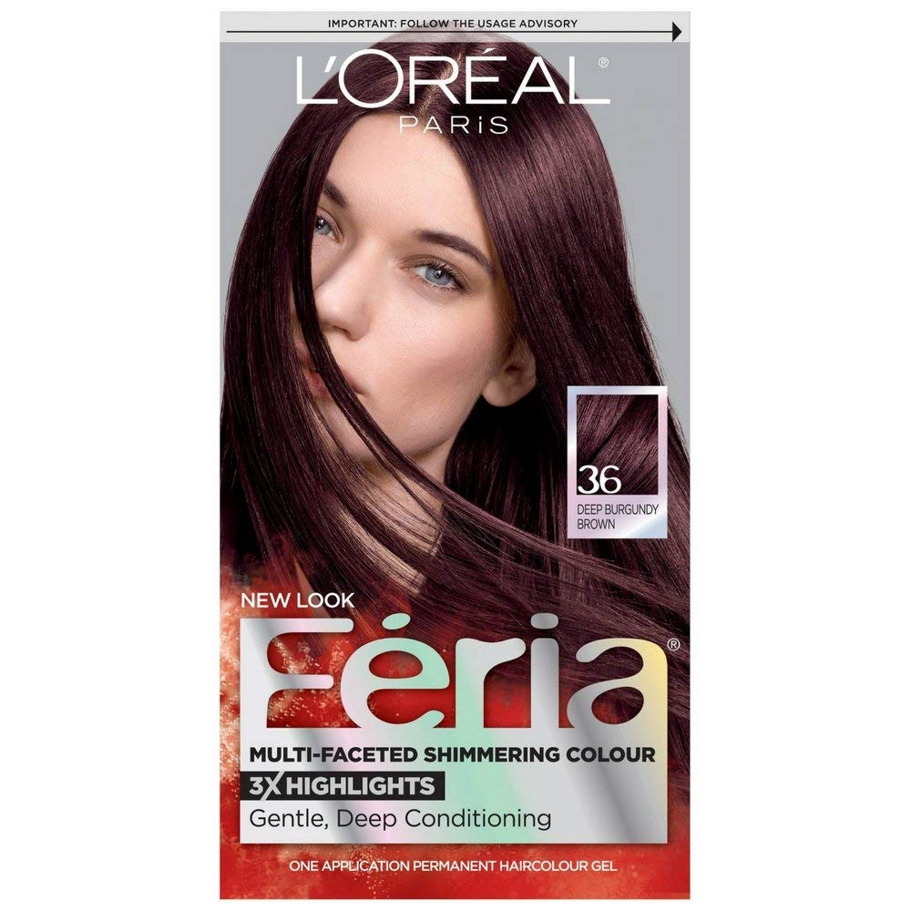 L'Oreal Feria Multi-Faceted Shimmering Colour, Warmer, 36 Deep Burgundy Brown, 1 ea