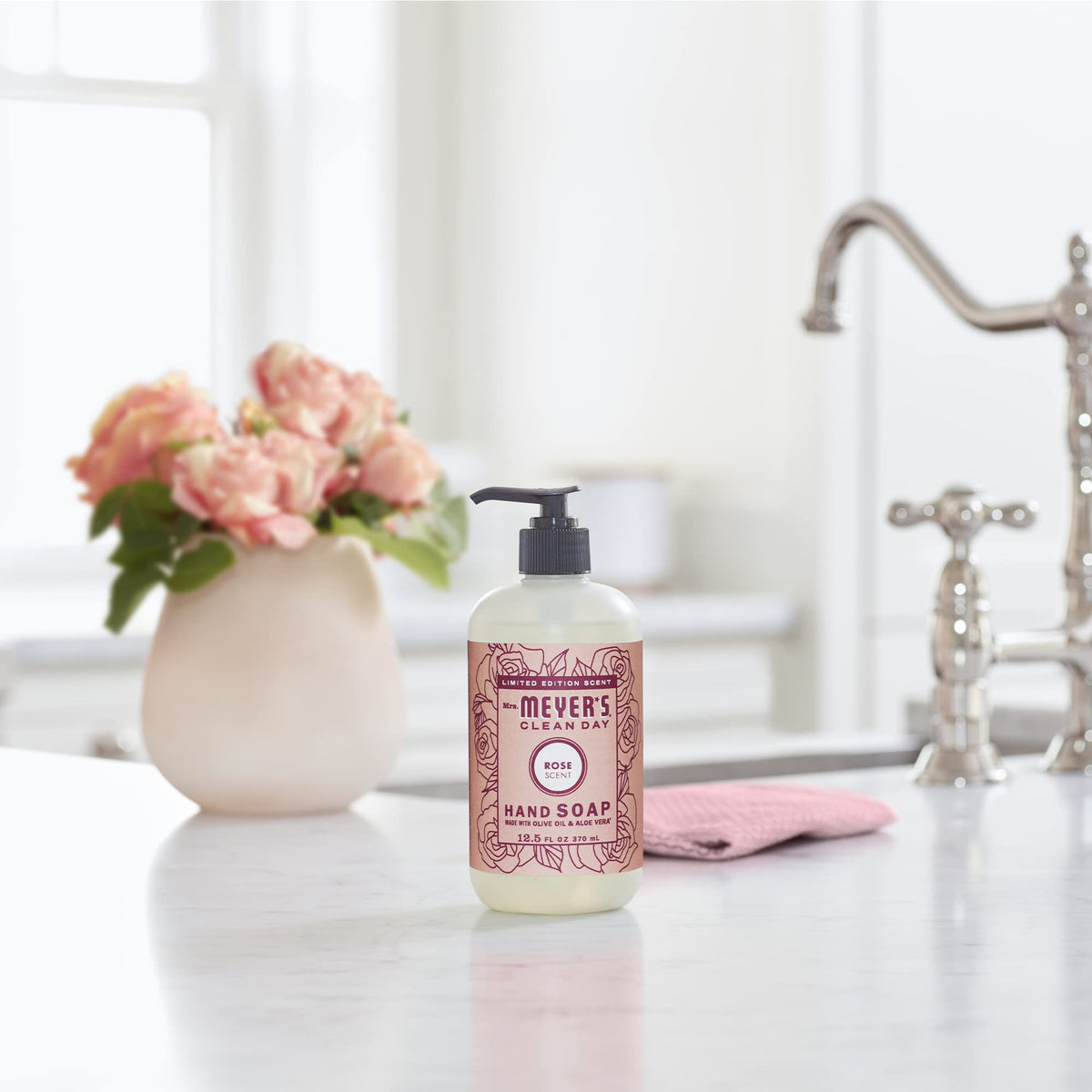 MRS. MEYER'S CLEAN DAY Hand Soap, Made with Essential Oils, Biodegradable Formula, Rose, 12.5 fl. oz