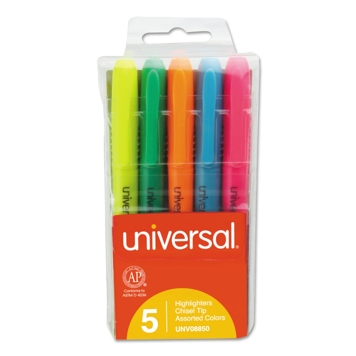 Universal UNV08850 Chisel Tip Assorted Ink/Barrel Pocket Highlighters (5/Set)