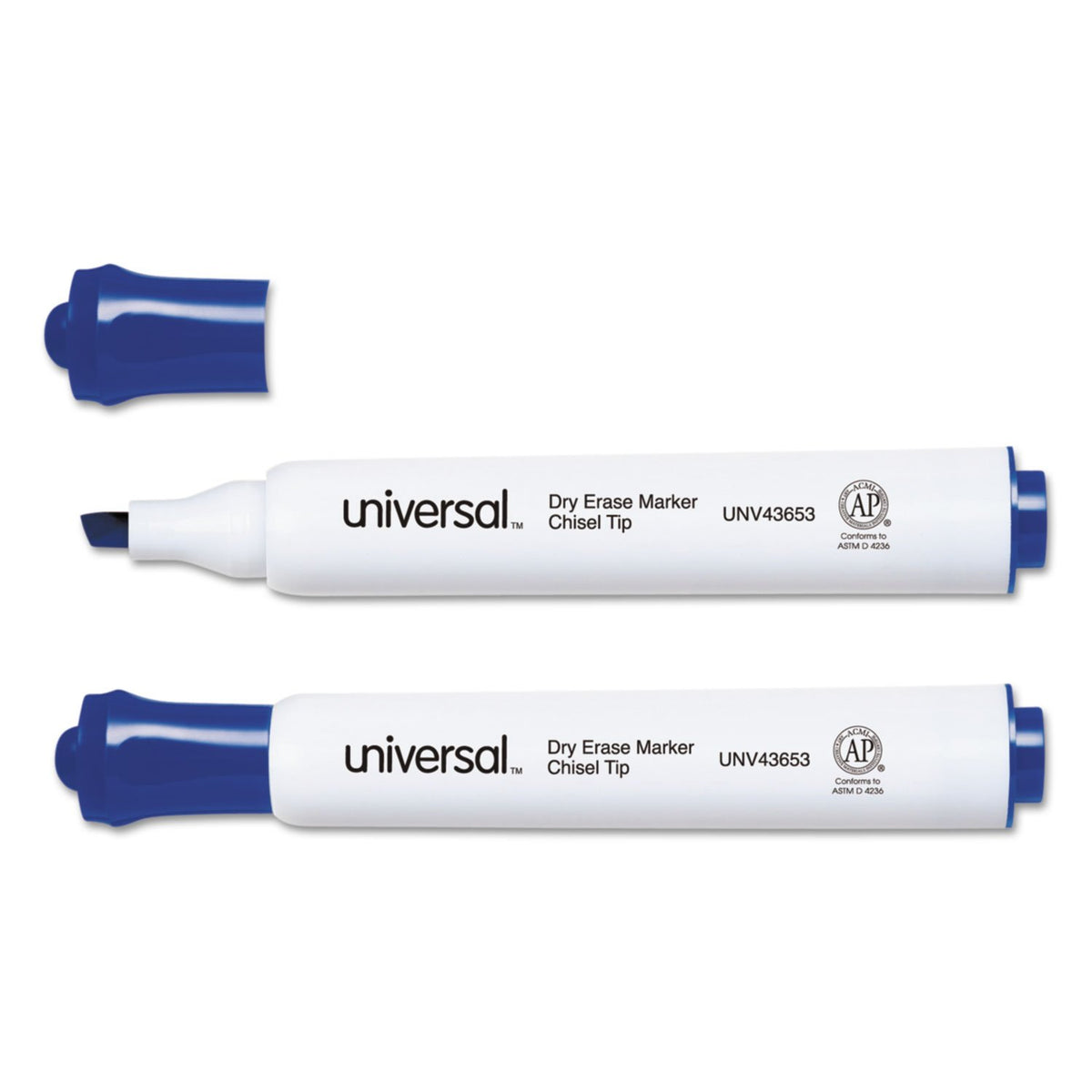 Universal UNV43653 Broad Chisel Tip Dry Erase Marker - Blue (1 Dozen)
