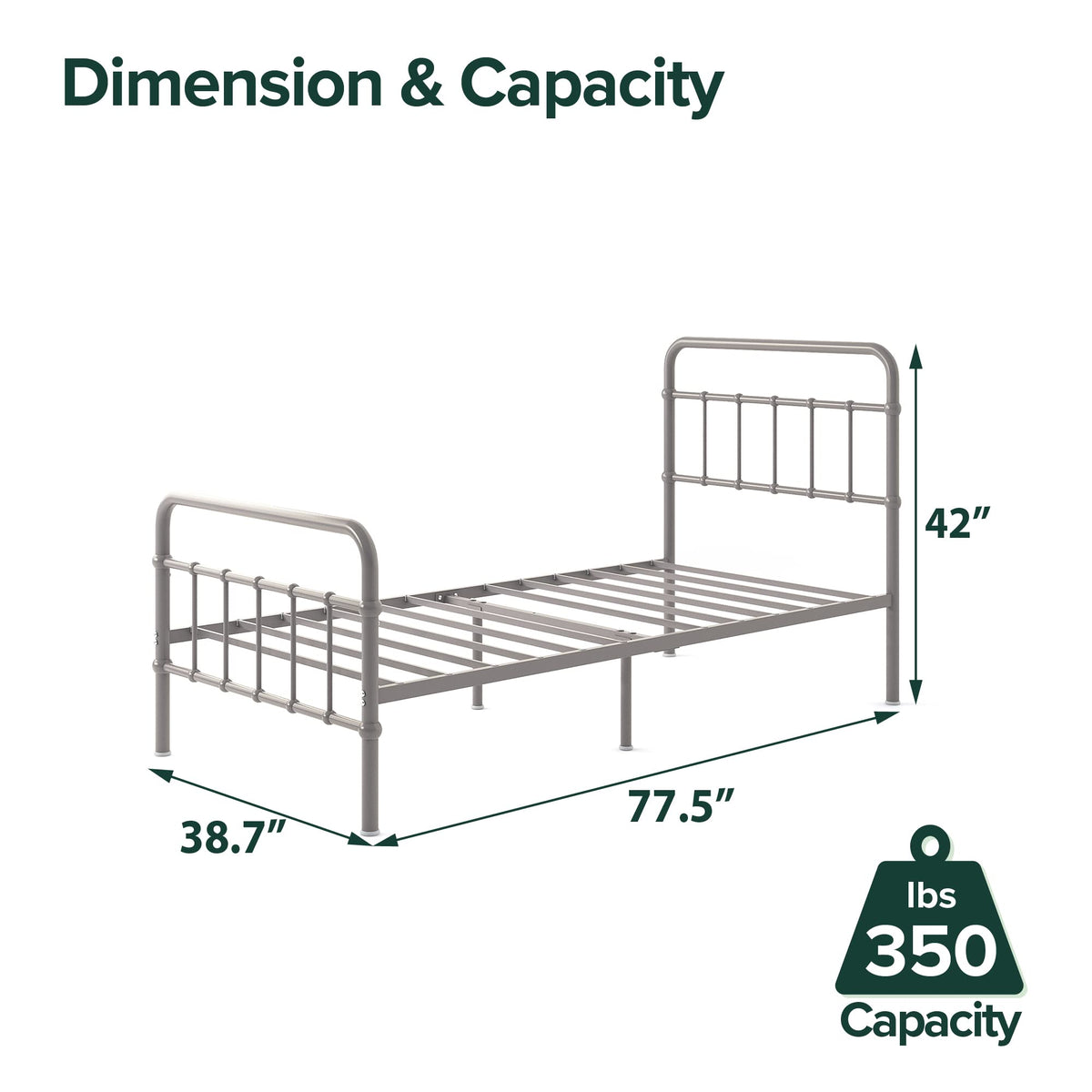 ZINUS Florence Metal Platform Bed Frame, Mattress Foundation, No Box Spring Needed, Easy Assembly, Grey, Twin