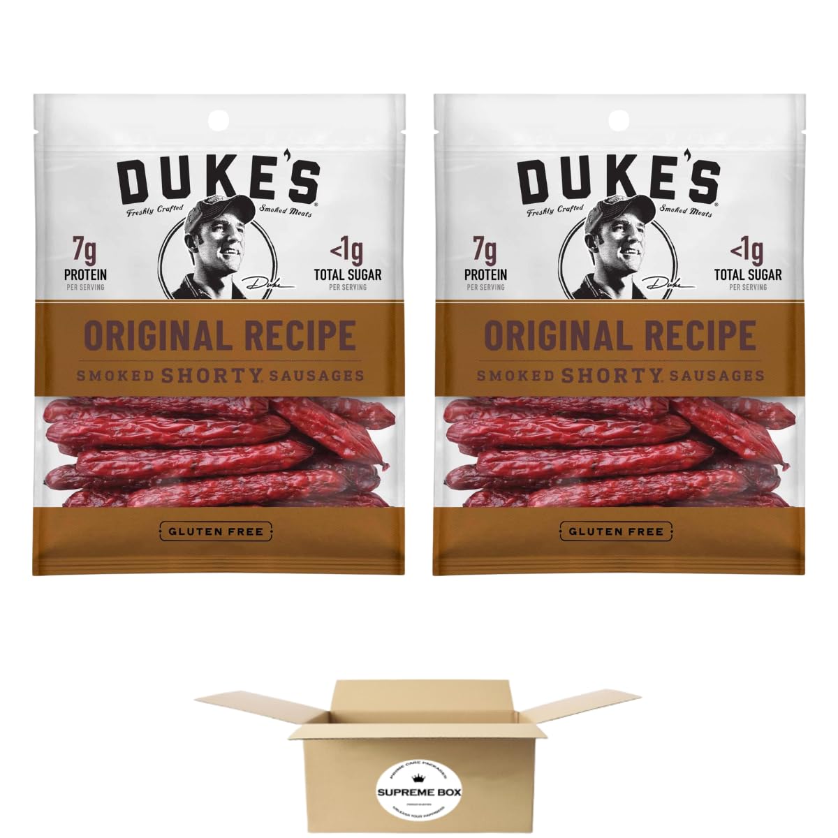 SUPREME BOX Duke's Original Shorty Smoked Sausage, Original, Gluten Free, Keto Friendly 5 Oz - Pack of 2 (10 oz in total)