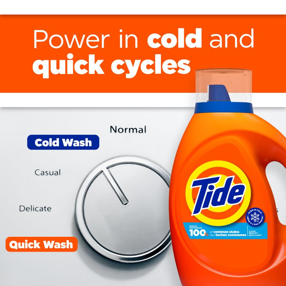 Tide Liquid Laundry Detergent, Clean Breeze Scent, 80 fl oz, 64 Loads, Boosted Clean Even in Cold Water with Concentrated Washing Soap