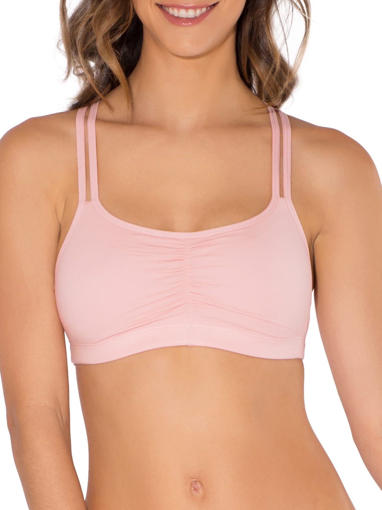 Fruit of The Loom Womens Spaghetti Strap Cotton Pull Over 3 Pack Sports Bra, Skinny Stripe/White/Blushing Rose, 44
