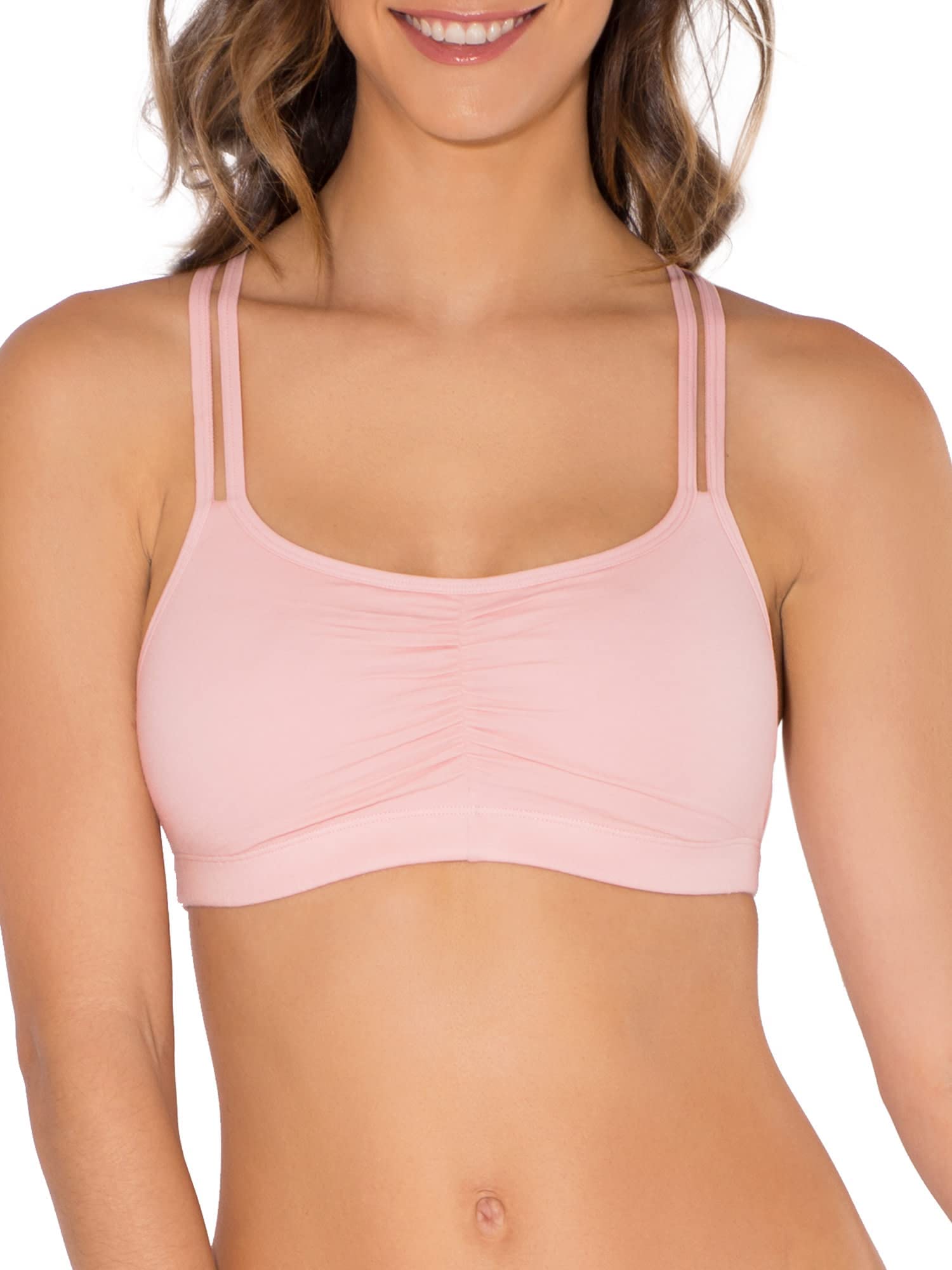 Fruit of The Loom Womens Spaghetti Strap Cotton Pull Over 3 Pack Sports Bra, Skinny Stripe/White/Blushing Rose, 44