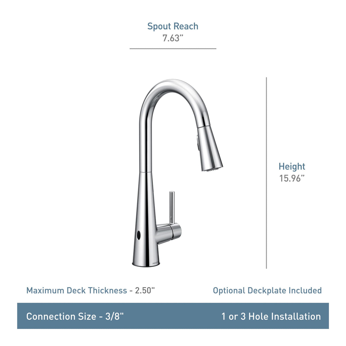 Moen Sleek Matte Black Motionsense Wave Sensor Touchless One-Handle High Arc Pulldown Modern Kitchen Faucet Featuring Power Clean, Motion Activated Kitchen Sink Faucet, 7864EWBL