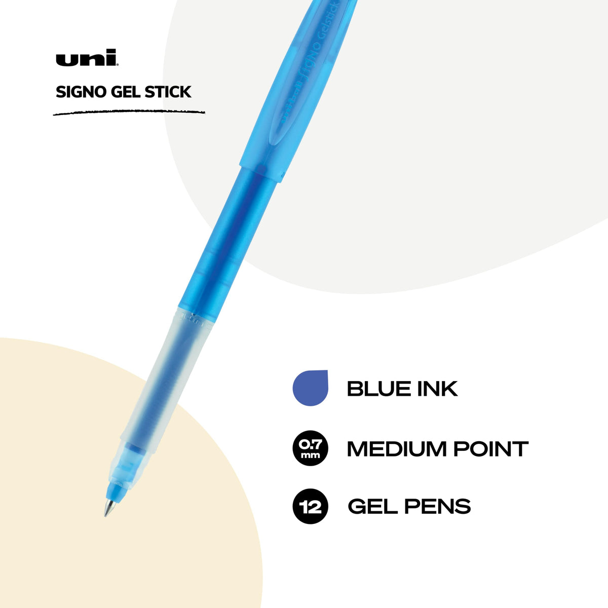 uniball Signo Gel Pen, Stick, Medium 0.7mm, Blue Ink, Blue Barrel, Dozen