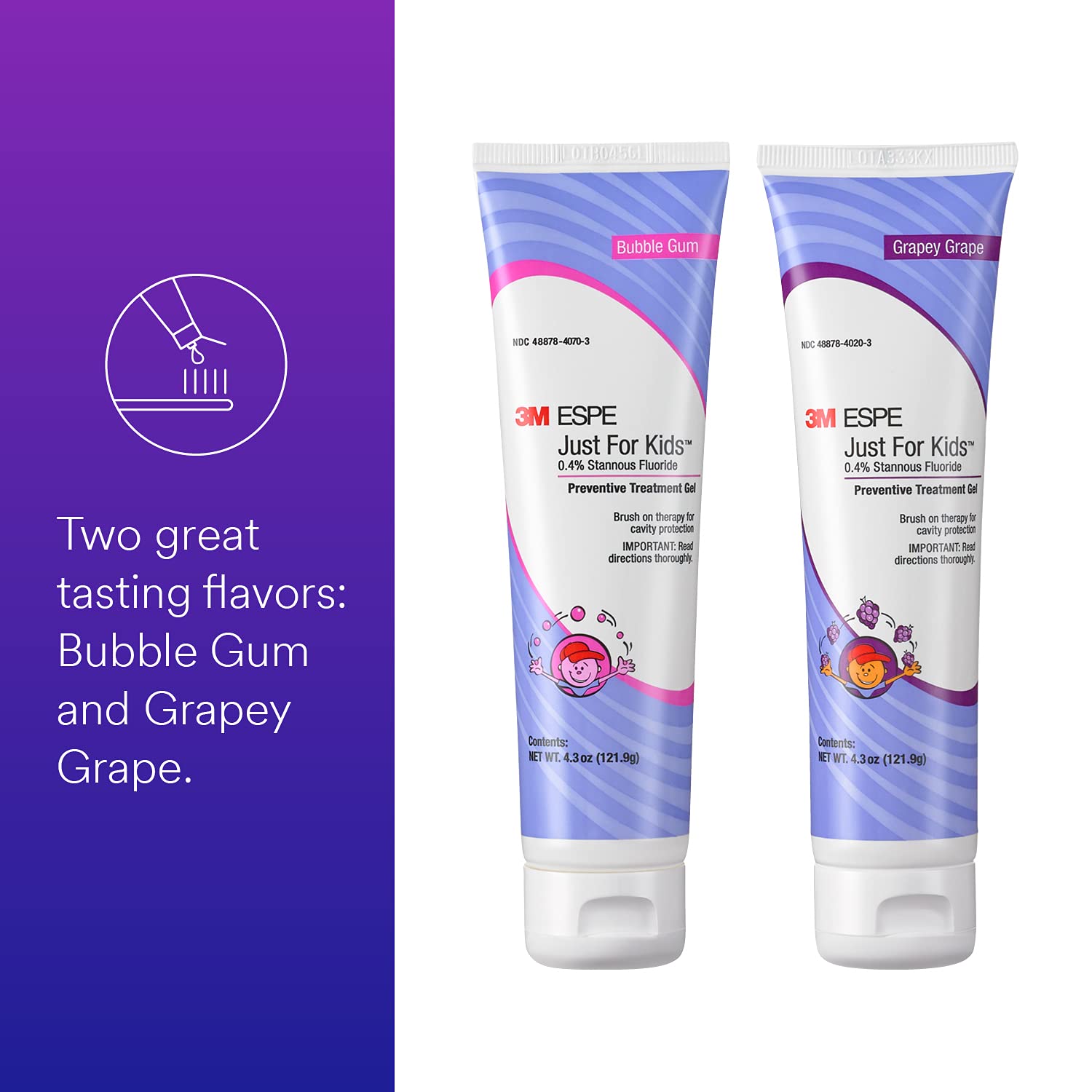3M 70201054155 Just For Kids 0.4% Stannous Fluoride Brush On Gel, Extra Cavity Protection, 4.3 oz