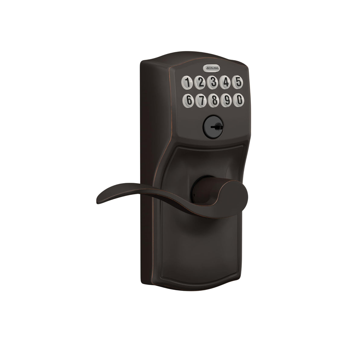 SCHLAGE FE595 CAM 716 ACC Camelot Keypad Entry with Flex-Lock and Accent Levers, Aged Bronze