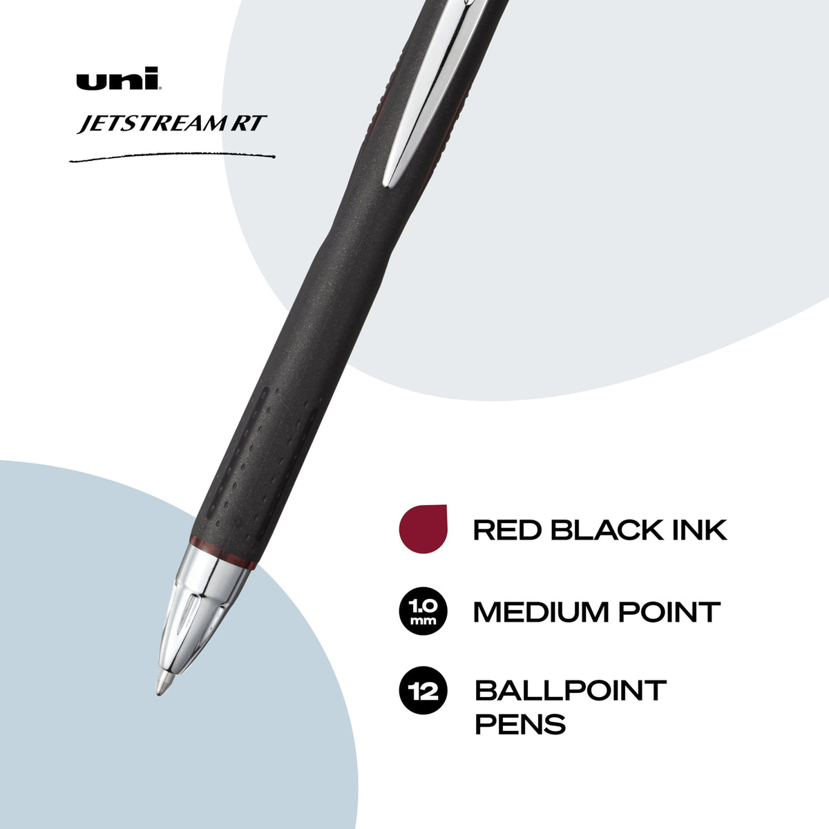uni-ball Jetstream RT BLX Retractable Ballpoint Pens Medium Point, 1.0mm, Red/Black, 12 Pack