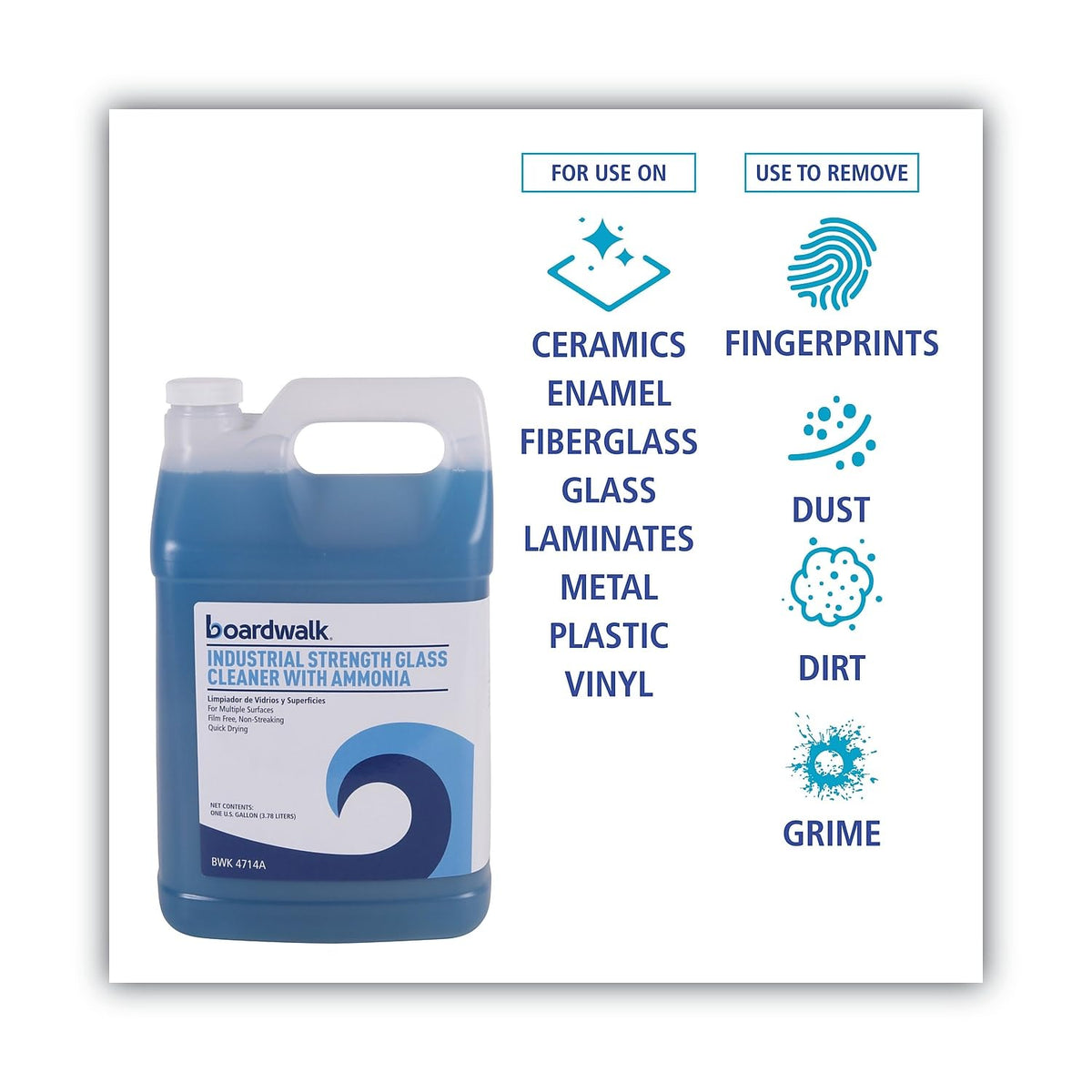 Boardwalk BWK4714AEA 1 Gallon Bottle Industrial Strength Glass Cleaner with Ammonia
