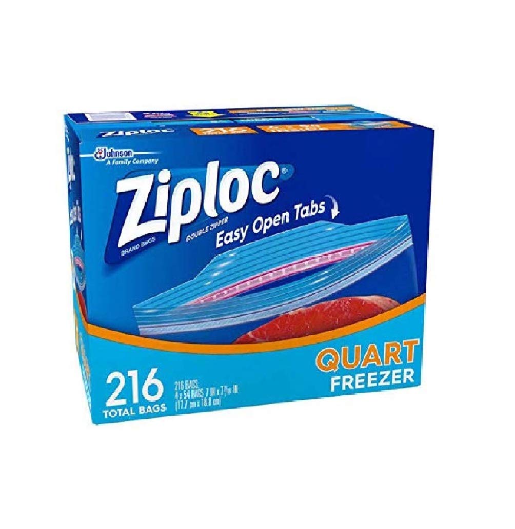 Double Zipper Quart Freezer Bags, Mega Pack of 216Count