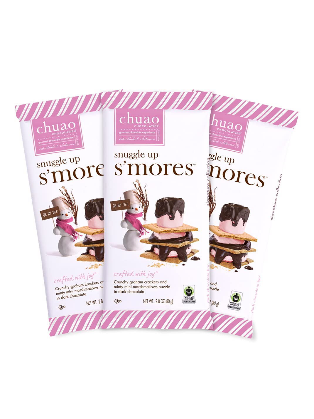 Chuao Chocolatier Snuggle Up S'mores Dark Chocolate Bars 3pk (2.8 oz bars) -Seasonal Holiday Gourmet Artisan Chocolate - Free of Artificial Flavors