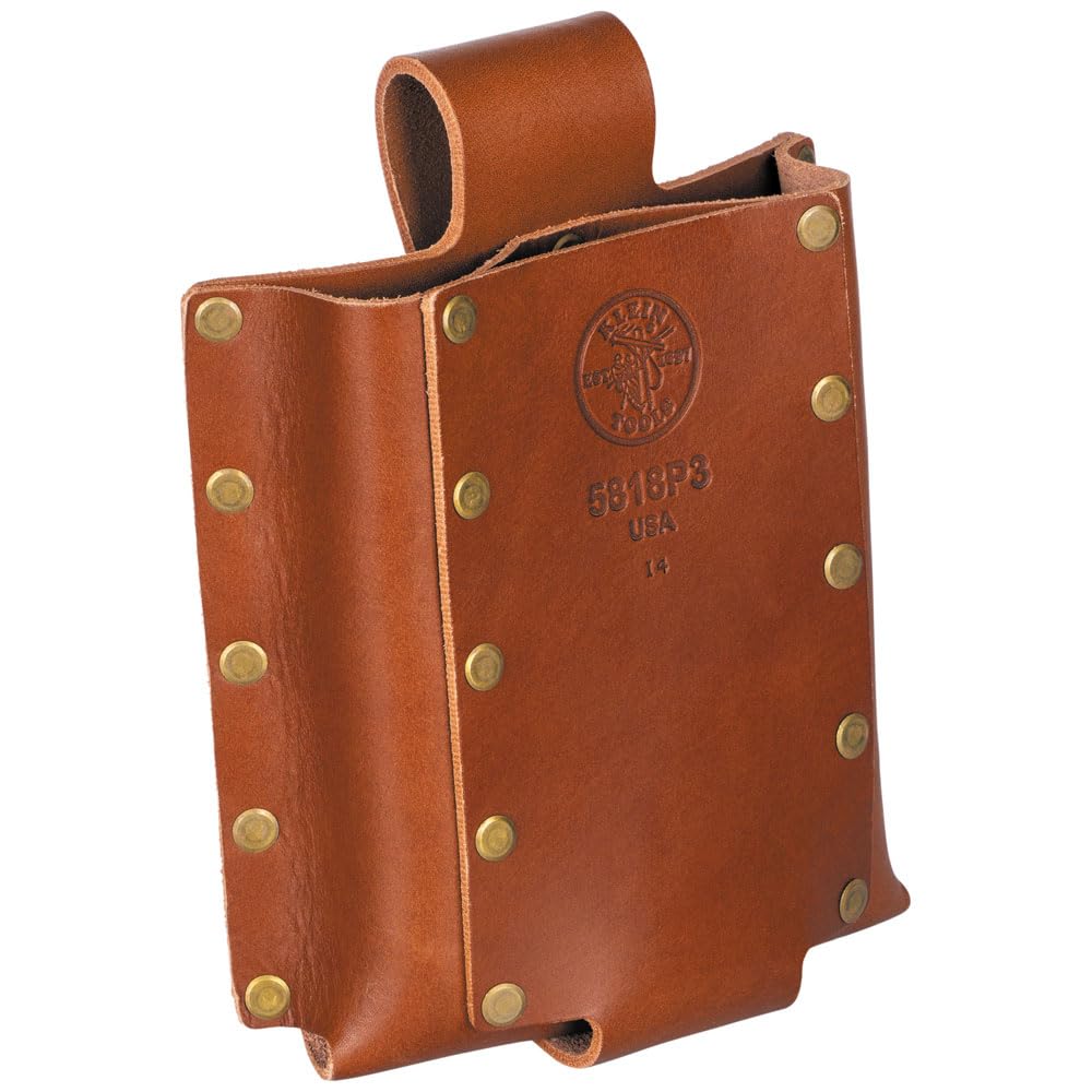 Klein Tools 5818P3 3-Pocket Leather Tool Holder, Compact Riveted Pouch for Pliers, Cutters, Measuring Tools, Tunnel Loop, Fits 3-Inch Belts
