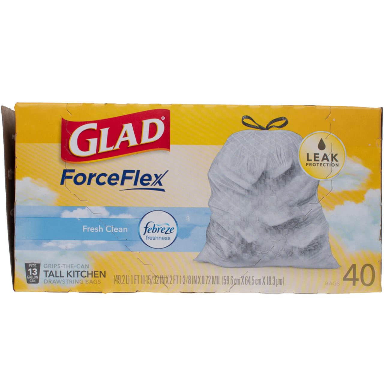 CLOROX Glad Tall Kitchen Bags 13 Gal. 0.90mil White 40 Bags/Box