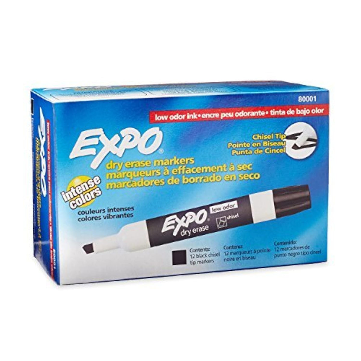 EXPO Low Odor Chisel Tip Dry Erase Markers, Black, (80001) (2 Dozen)