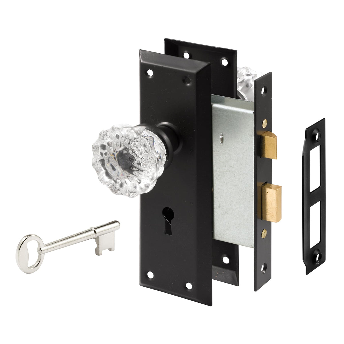 Prime-Line E 28338 Mortise Keyed Lock Set with Glass Knob – Perfect for Replacing Antique Lock Sets and More, Fits Doors with 2-3/8 In. Backset (Single Pack)