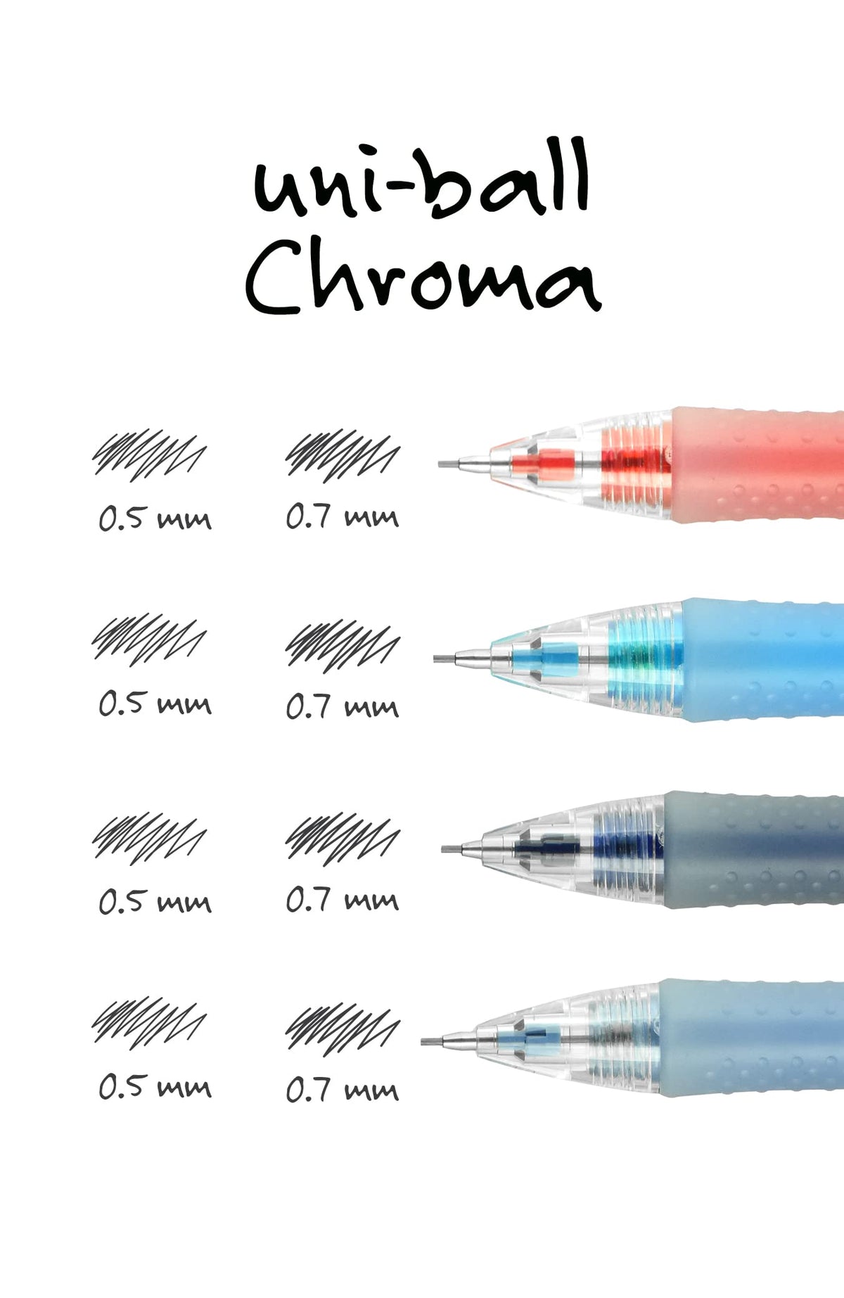 uniball Chroma Mechanical Pencil Woth Leasd and Eraser Refills, 0.7 Mm, Hb (#2), Black Lead, Assorted Barrel Colors, 4/Set