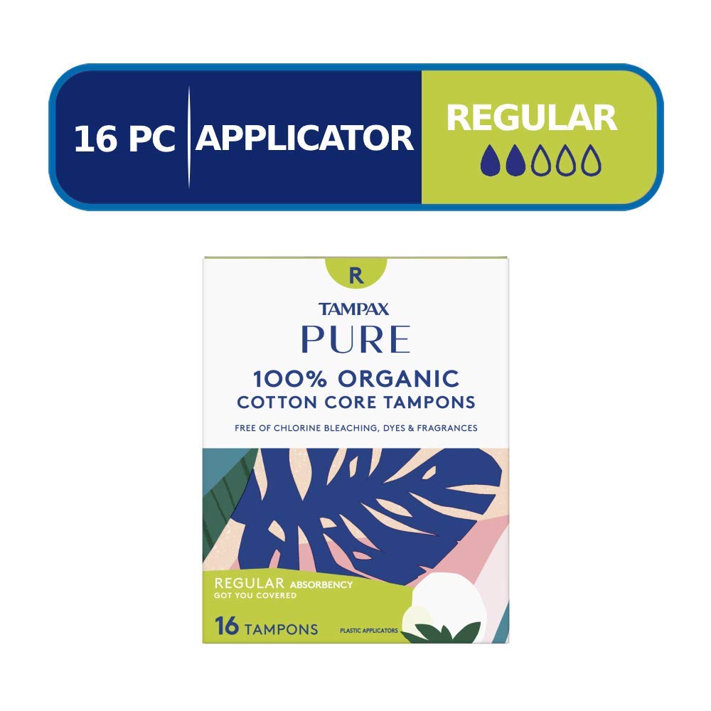 Tampax Pure 100% Organic Cotton Core Regular Absorbency Tampons - 16 ct