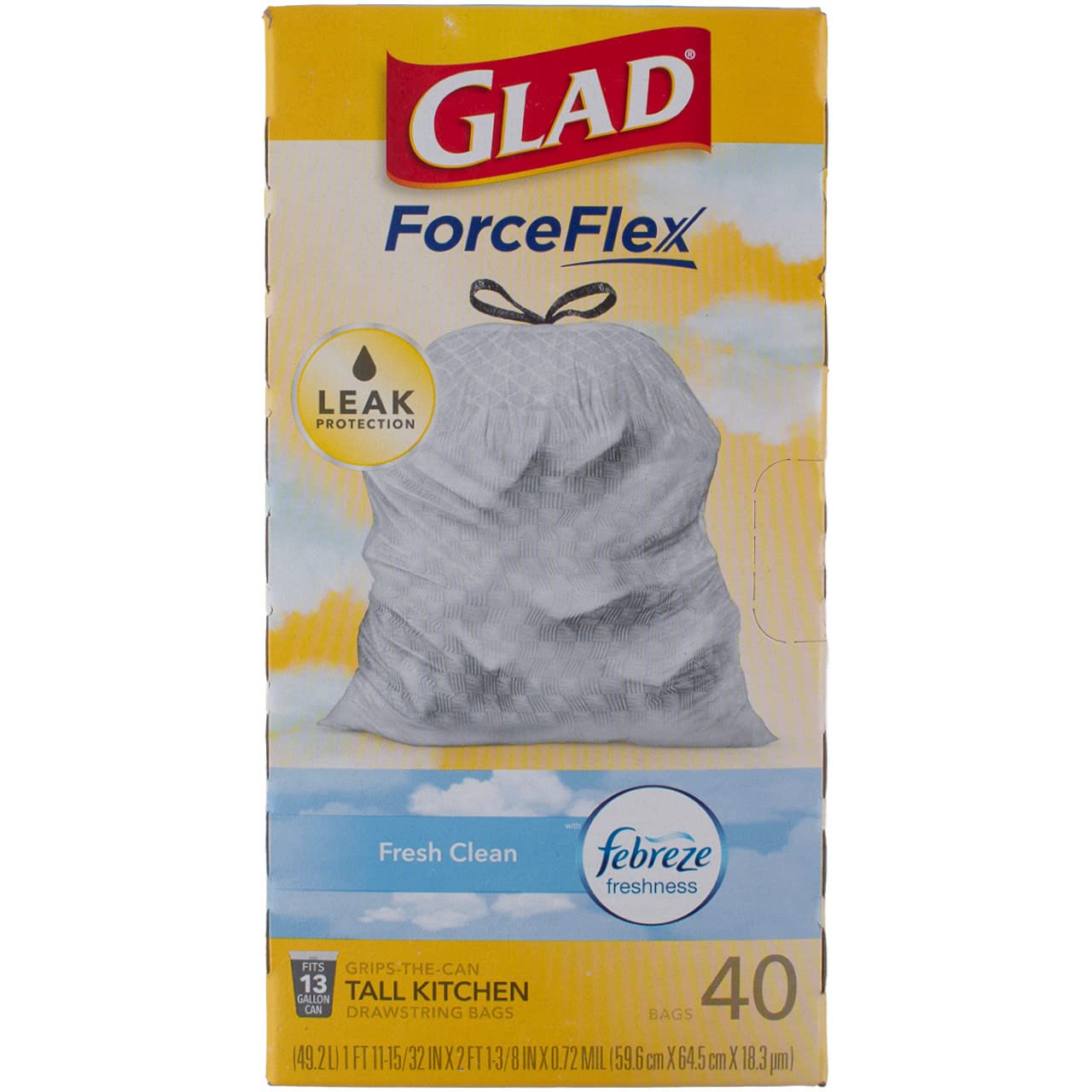 CLOROX Glad Tall Kitchen Bags 13 Gal. 0.90mil White 40 Bags/Box