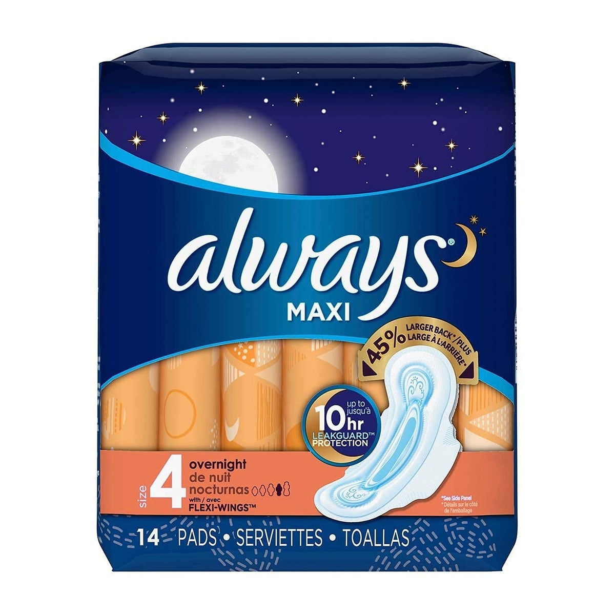 Always Pads Size 4 Maxi 14 Count Overnight (3 Pack)