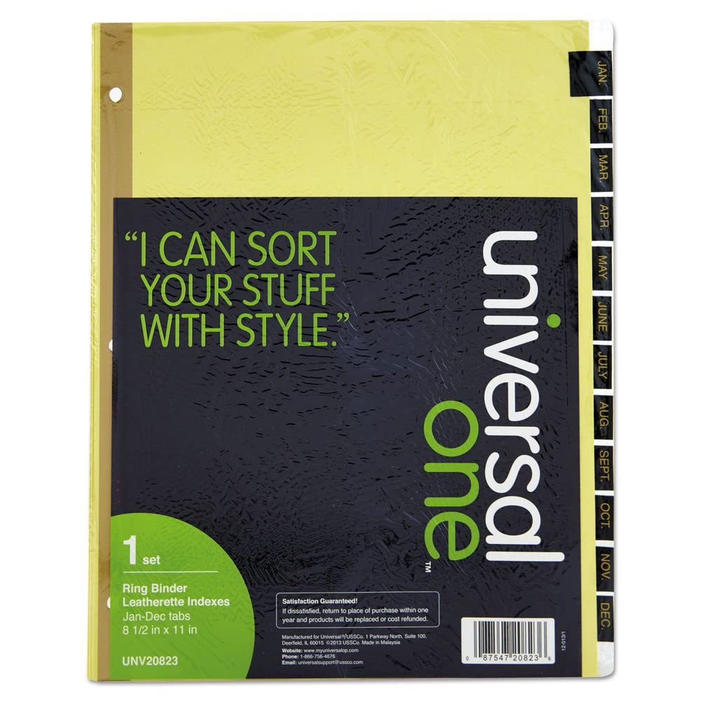Universal UNV20823 Deluxe Preprinted Simulated Leather Jan.-to-Dec. Tab Dividers with Gold Printing - Buff (1 Set)