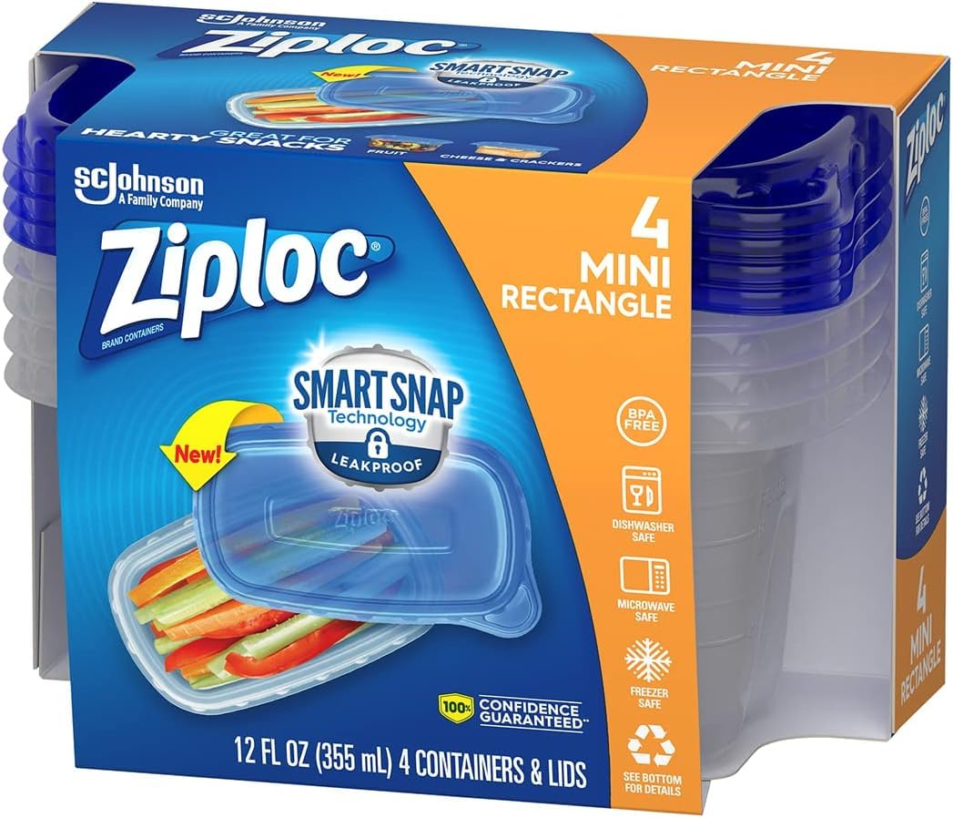 Ziploc Container, Medium Rectangle, 1.5 Cups, 4 Count (Pack of 3), Clear, HSWE-027932