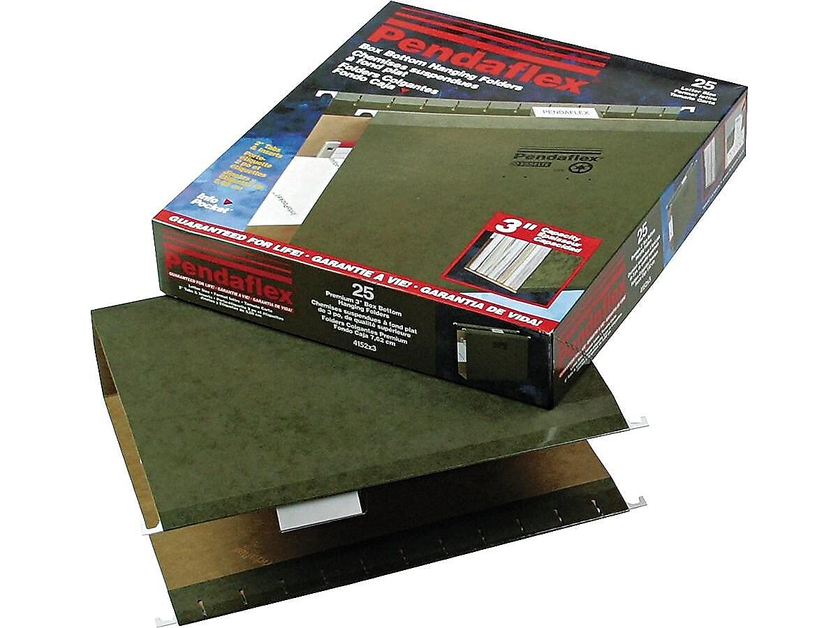Pendaflex 04152X3 Extra Capacity Reinforced Hanging File Folders, 3", Letter Size, Standard green, 1/5 Cut, 25/BX (4152x3)
