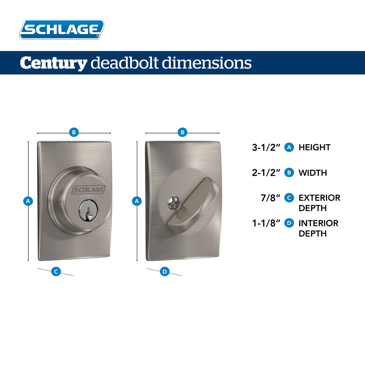 SCHLAGE Lock Company Single Cylinder Deadbolt with Century Trim, Bright Chrome (B60 N CEN 625)