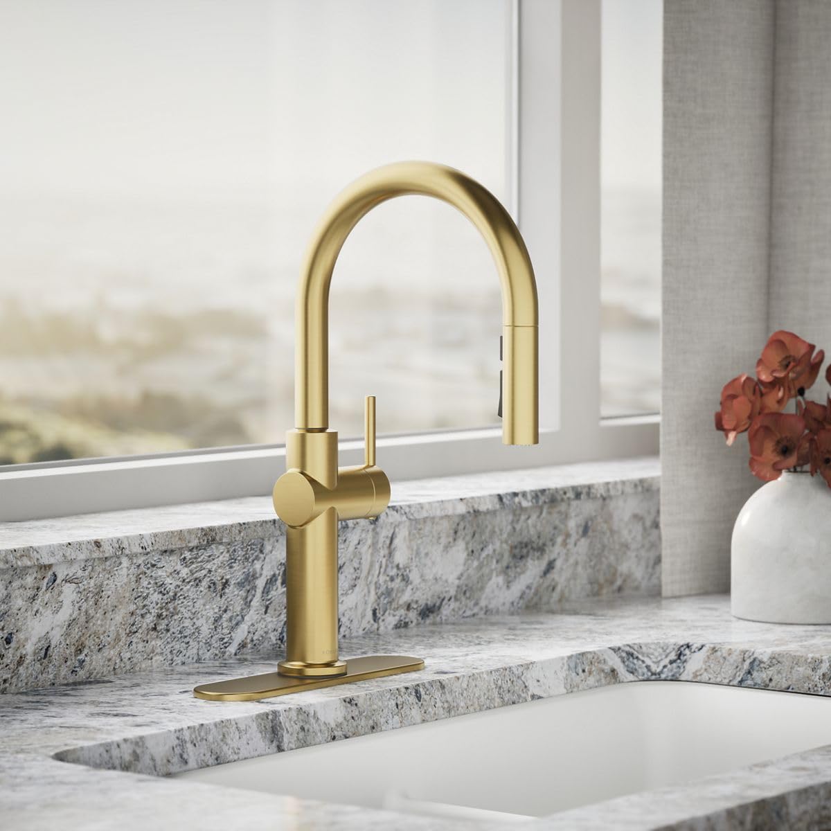 KOHLER 22972-2MB Crue Pull Down Kitchen Faucet, Pull-Down Sprayer, Vibrant Brushed Moderne Brass