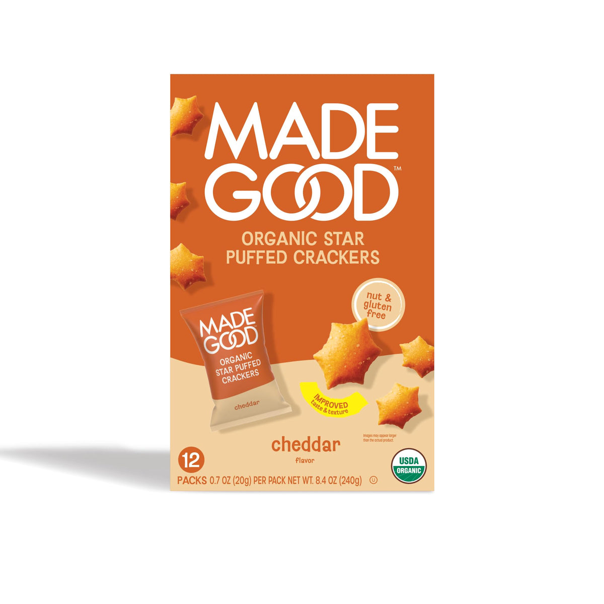 Madegood Organic Cheddar Star Puffed Crackers Multipack, 8.4 Oz