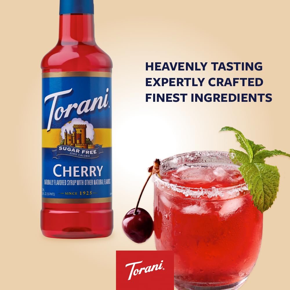 Torani Sugar-Free Syrup, Cherry, 25.4 Fl Oz Bottle (Pack of 4)