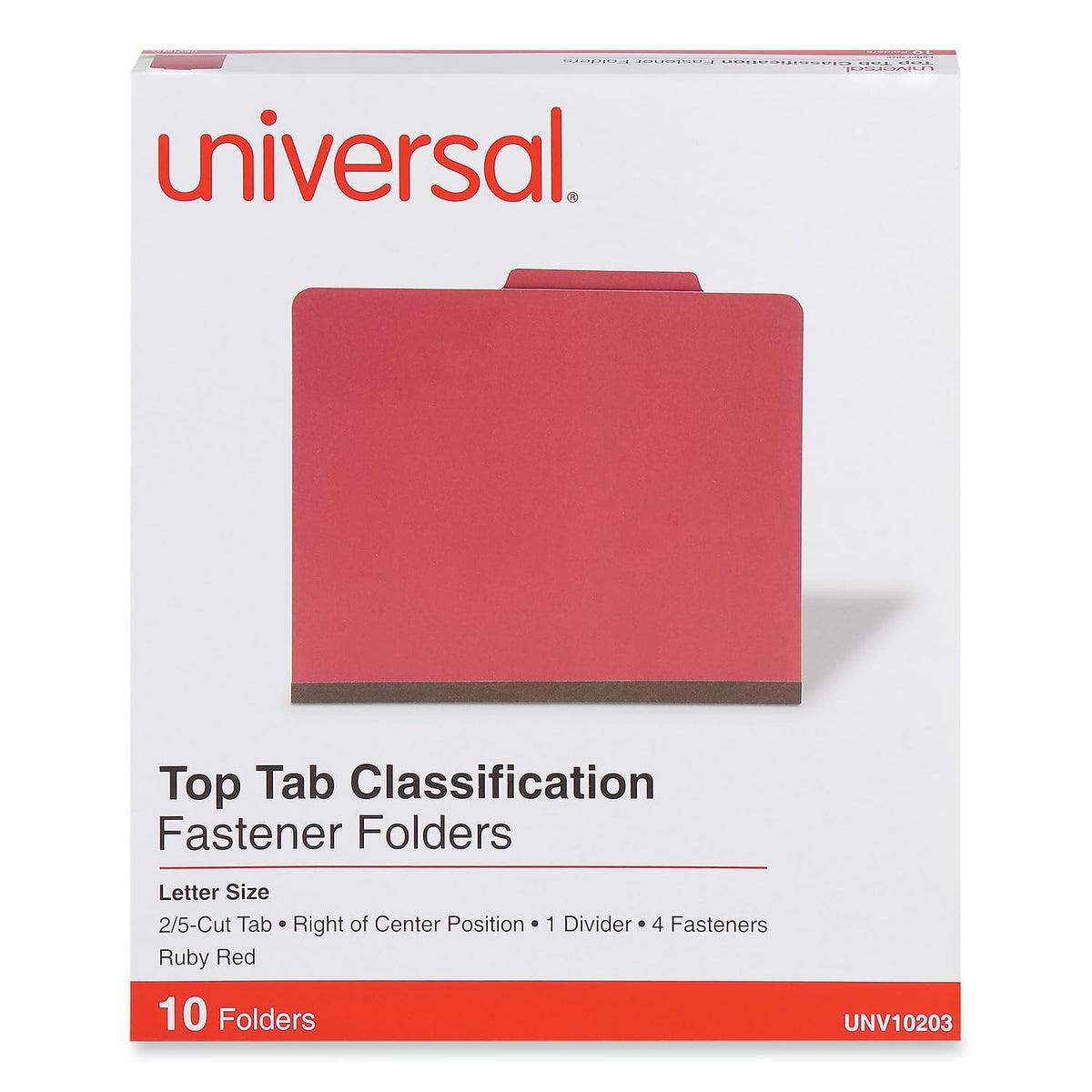 Universal UNV10203 Bright Colored Pressboard Classification Folders - Letter, Ruby Red (10/Box)