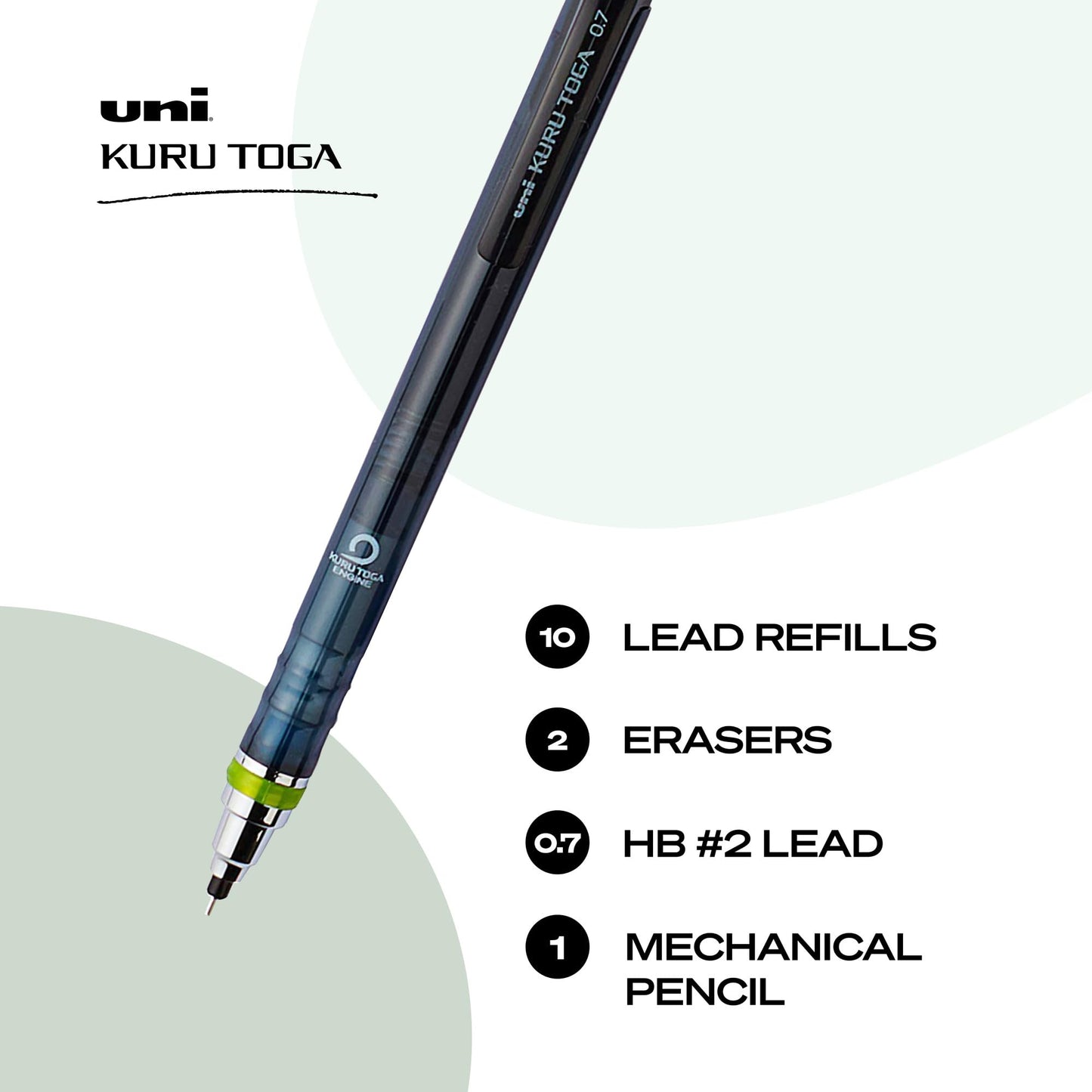 uni-ball Kuru Toga Mechanical Pencil with 0.7 mm Lead Refills & Pencil Erasers, HB #2