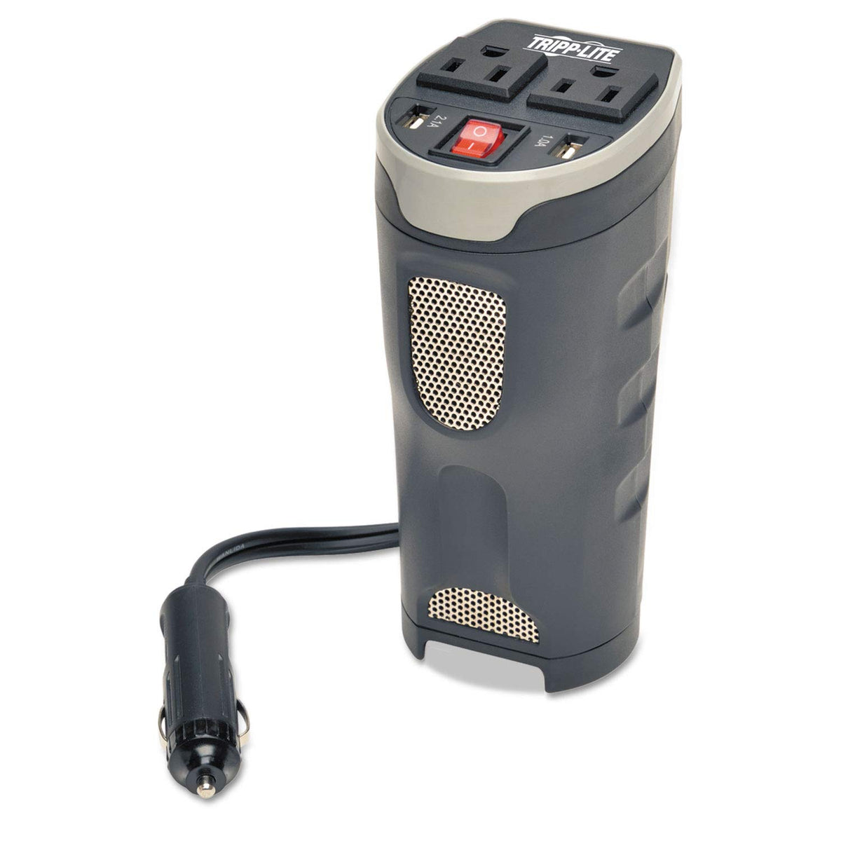 Tripp Lite 200W Car Power Inverter with 2 Outlets & 2 USB Charging Ports, Cup Holder Design, Auto Inverter (PV200CUSB),Gray