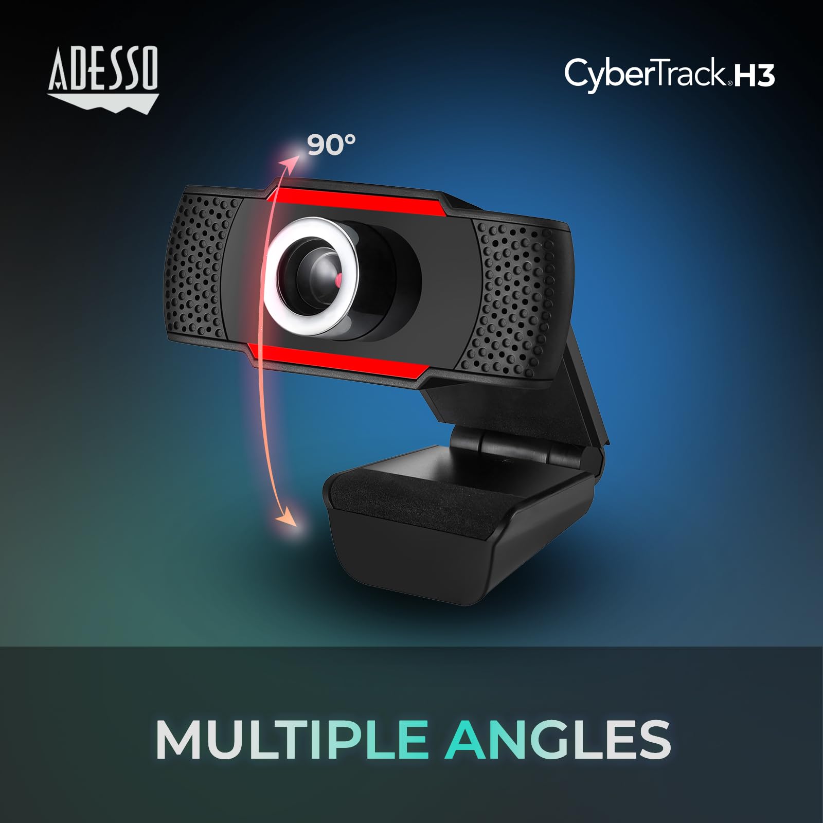 Adesso CyberTrack H3 Webcam 12 Megapixel 30 fps USB 20 1280x720 Video CMOS Sensor Manual-Focus Microphone for PC & Laptop, Black