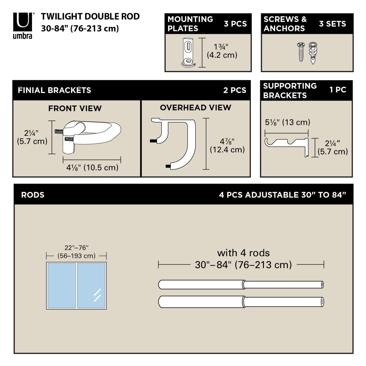 Umbra Twilight Modern Double Curtain Rod, Black