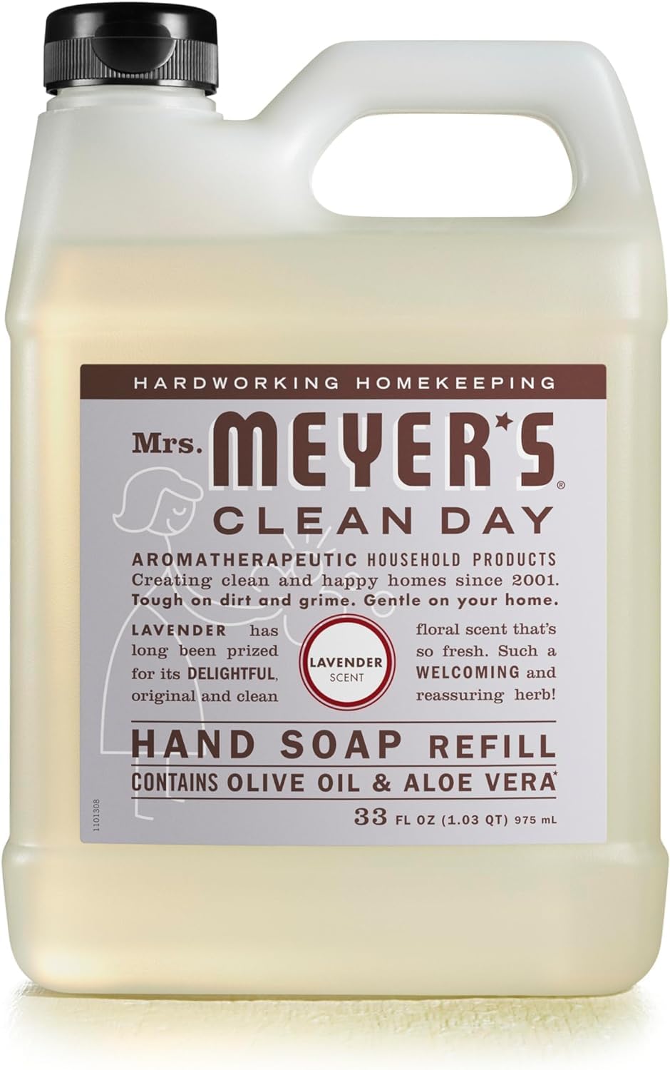 MRS. MEYER'S CLEAN DAY Hand Soap Refill, Made with Essential Oils, Biodegradable Formula, Lavender, 33 fl. (Pack of 4)