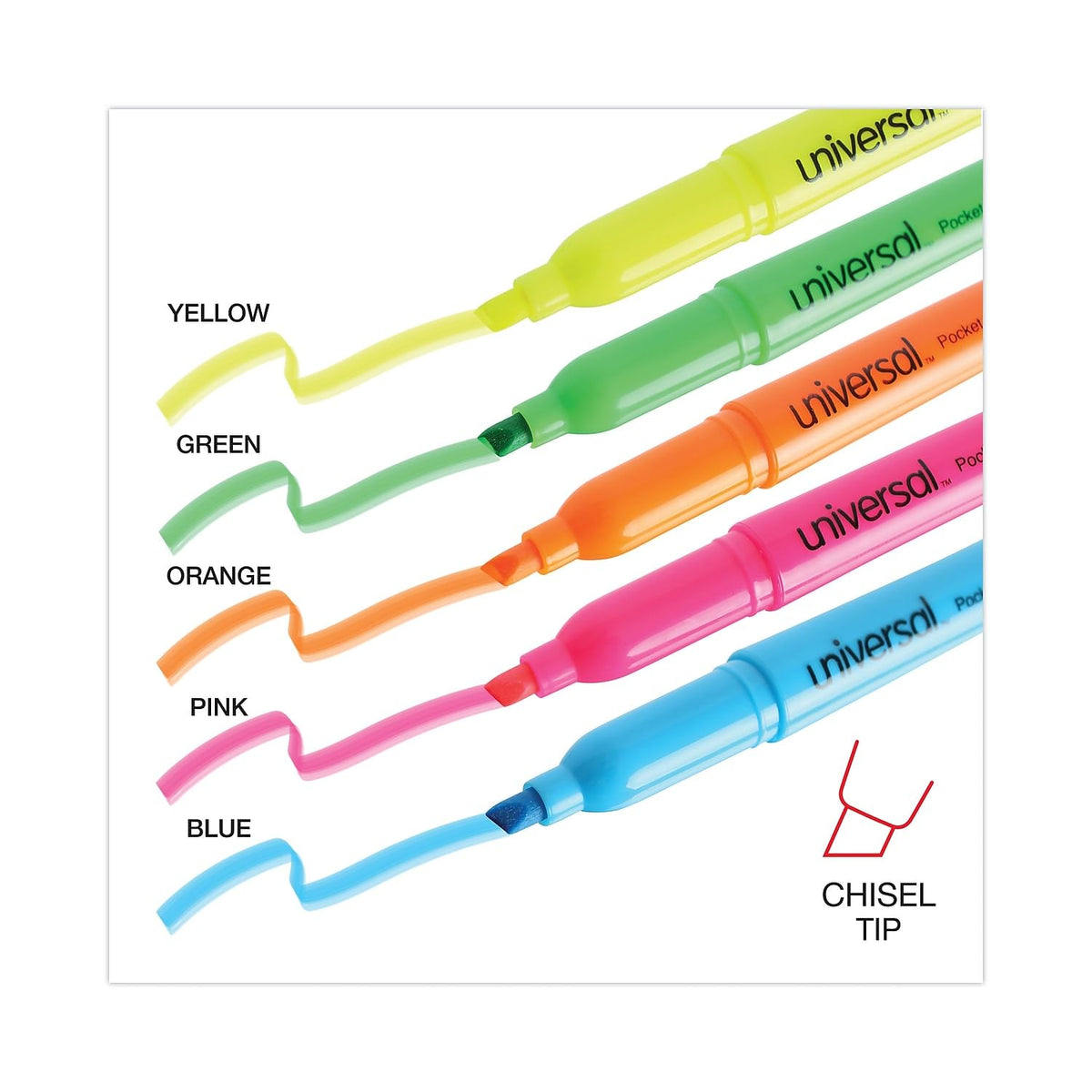 Universal UNV08850 Chisel Tip Assorted Ink/Barrel Pocket Highlighters (5/Set)
