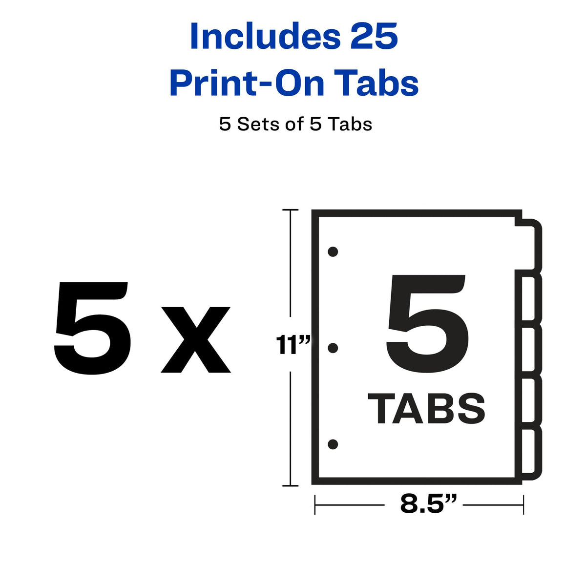 Avery Customizable Print-On Dividers for 3 Ring Binders, 5-Tab Set, 5 Sets (11515)
