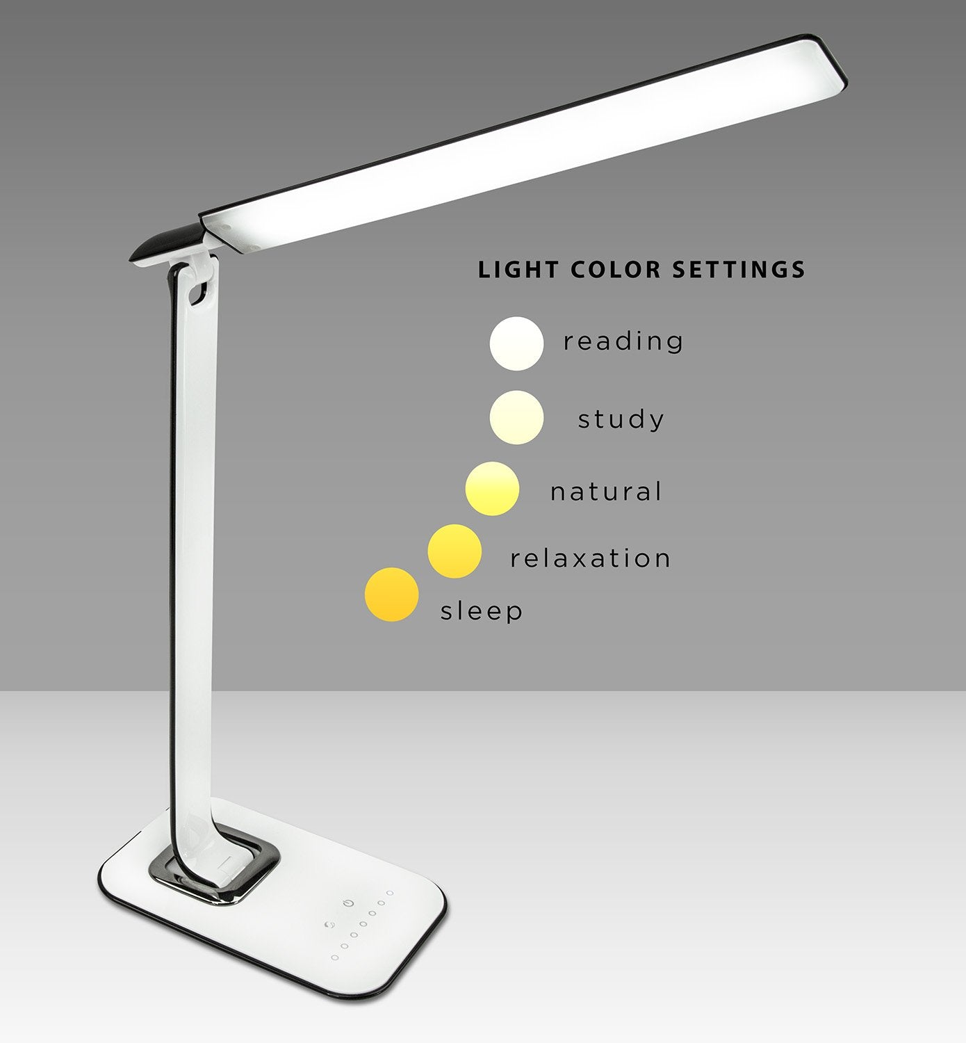 Turcom LED Desk Lamp With USB Charging Port Dimmable Touch Controls w/Color Adjustment, Eye Care Task Lamp, 5W, 1000 Lux,Multicolor
