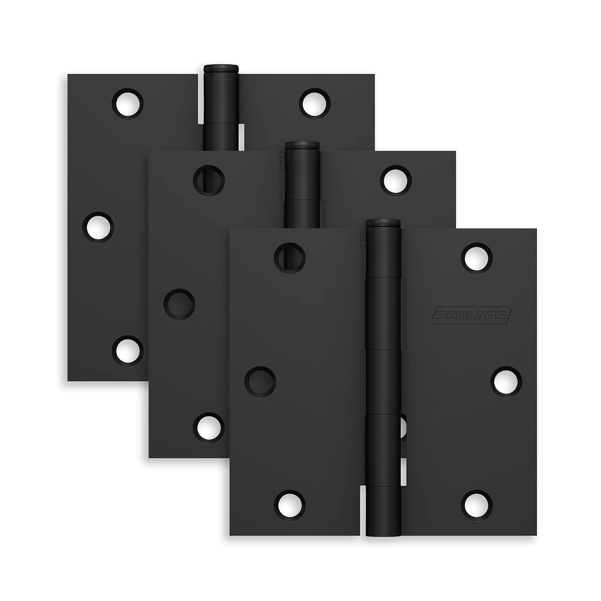 Schlage 3.5" Door Hinge with Square Corner in Matte Black (3-Pack)