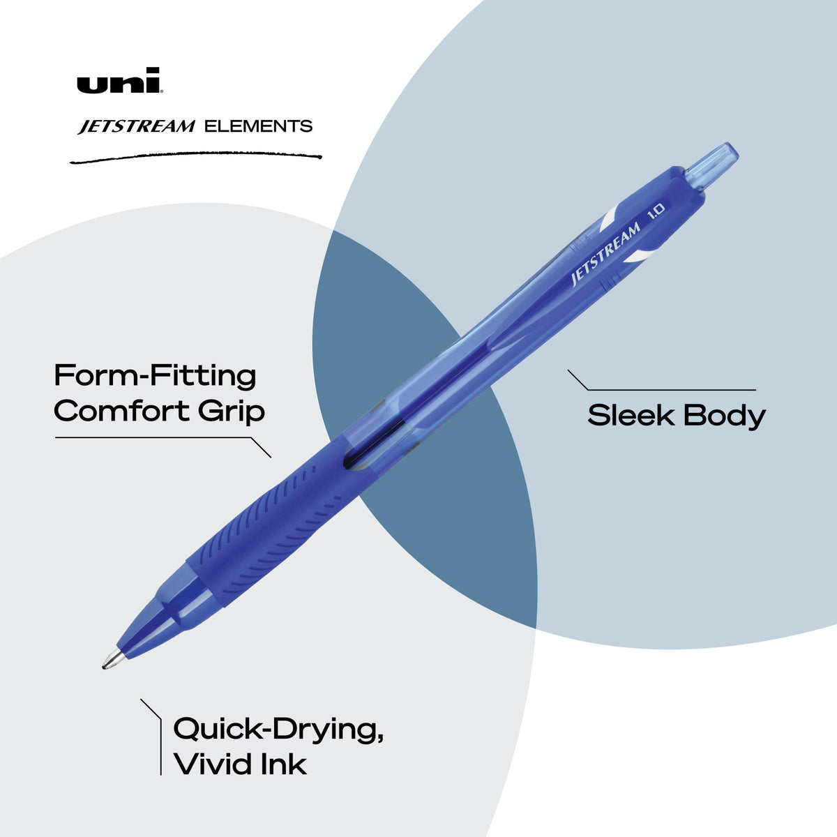 Uni-ball Jetstream Elements Ballpoint Pens, Medium Point (1.0mm), Blue, 12 Count