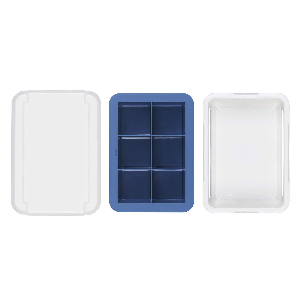 OXO Good Grips Silicone Stackable Ice Cube Tray with Lid - Large Cube,Dark Blue
