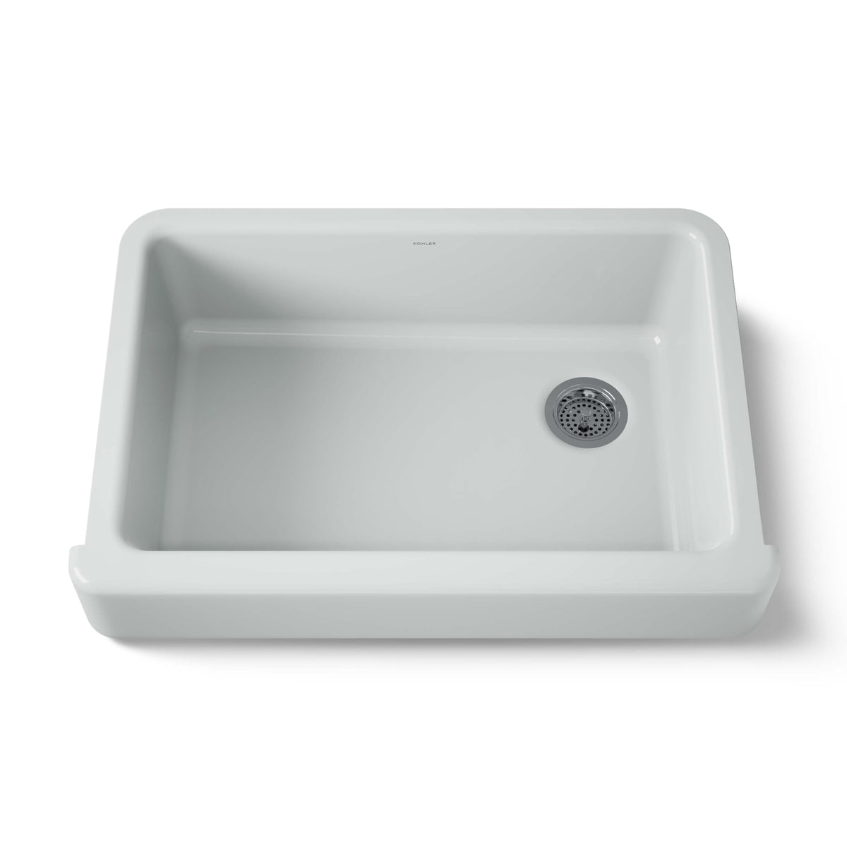KOHLER K-5826-95 Whitehaven Farmhouse Self-Trimming Undermount Single-Bowl Sink with Short Apron, Ice Grey
