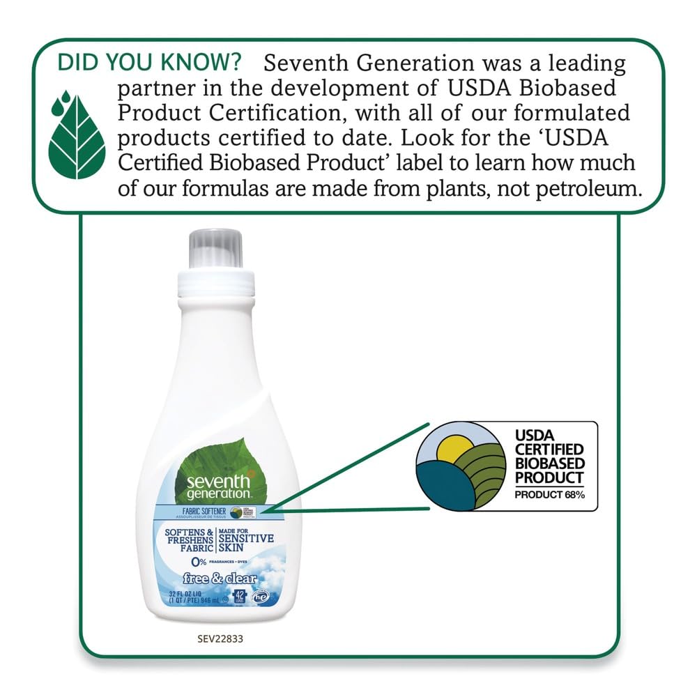 Seventh Generation Laundry Fabric Softener Liquid, Free & Clear, Reduces Static, 32 Fl Oz