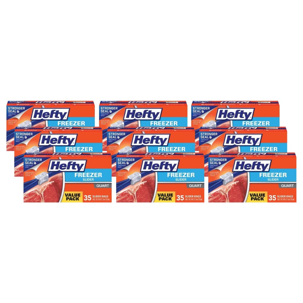 Hefty Freezer Slider Bags, Quart 35 Count, (Pack of 9)