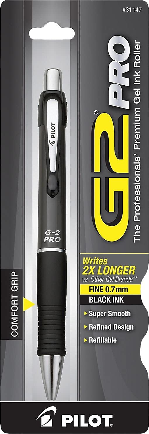 Pilot 31147 G2 Pro Retractable Gel Ink Pen, Refillable, Black Ink/Gray Barrel, .7mm